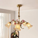 chandelier floral or rose led abat jours transparents têtes vintage