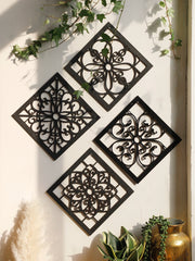 Décor mural en bois évidé 4 pièces - Décoration moderne pour salon et chambre
