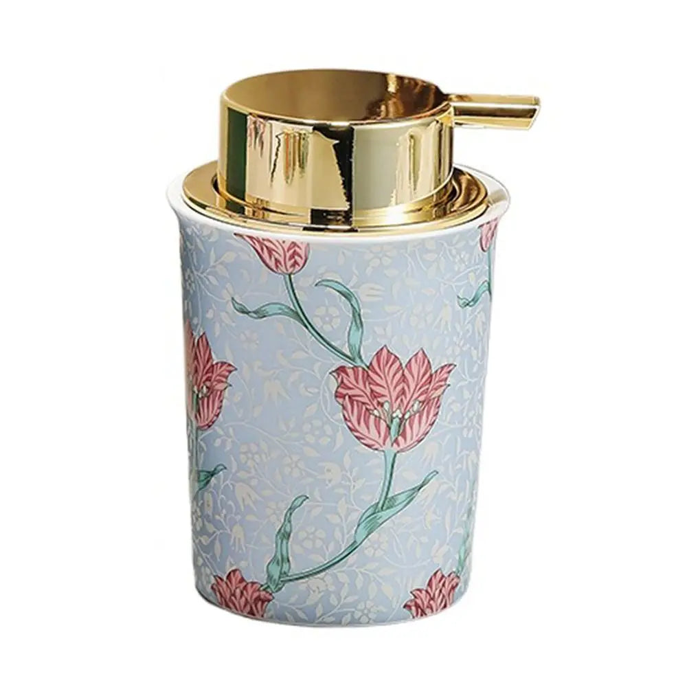 distributeur savon liquide mousse floral vintage blanc rouge vert or