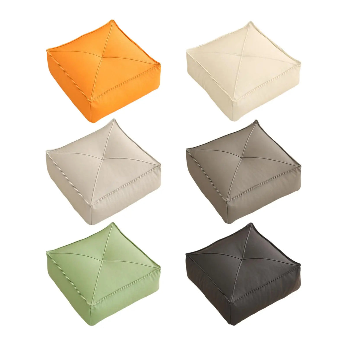 Coussin de sol carré en cuir PU bleu dans un salon moderne