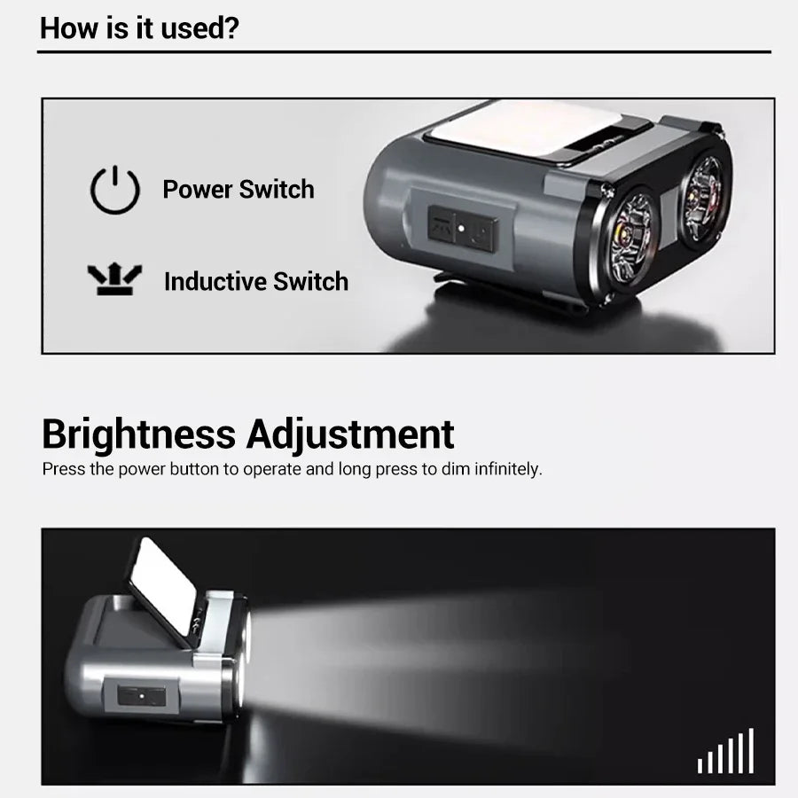 lampe frontale rechargeable led gris argenté réglable chasse pêche vélo emergency