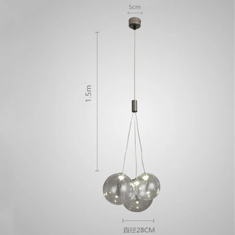luminaire suspension pendentif boules verre doré transparent intérieur salon chambre decoration led neutre