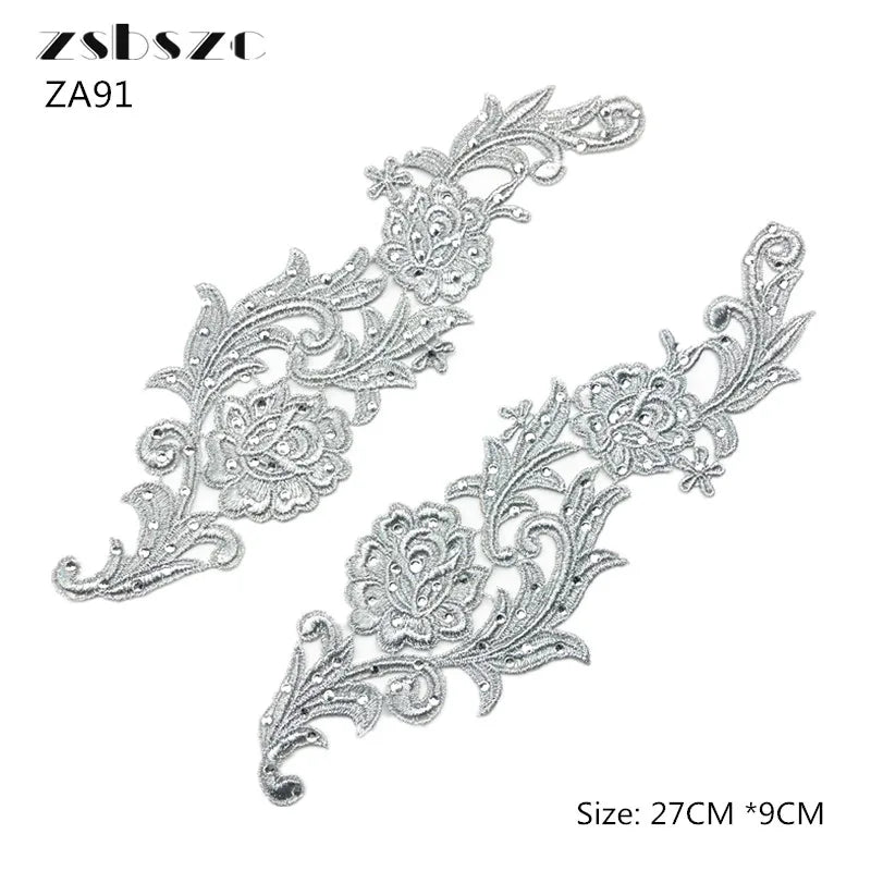 accessoires baroques élégants appliques décoratives argentées dentelles strass polyester écologiques solubles eau floral ornements