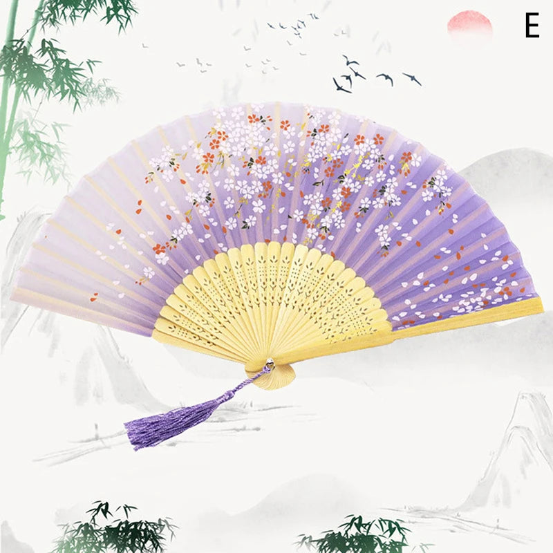 éventail traditionnel rouge fleurs oiseaux tassel noir blanc violet bleu floral