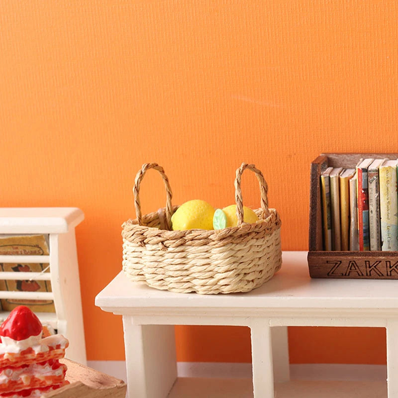 paniers tissés bambou rustique poignées tissu nature animaux collection miniature decoration