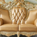 canapé angle beige doré capitonné moderne maison famille salon confortable