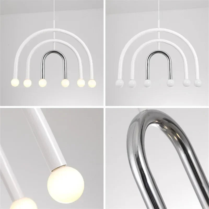 suspension lumineuse moderne arc forme géométrique rouge bleu noir blanc