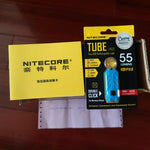 lampe torche rechargeable compacte moderne bleu noir orange logo nitecore anneau métallique certifiée ccc