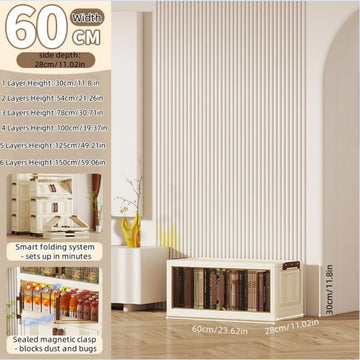 meuble rangement pliable moderne porte transparente rayures verticales beige clair roulettes salon cuisine