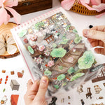 sticker book floral illustration chat paysage anti stress diy enfants activités mignon vintage