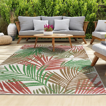 tapis vert feuilles palmier moderne polyester antidérapant extérieur salon blanc