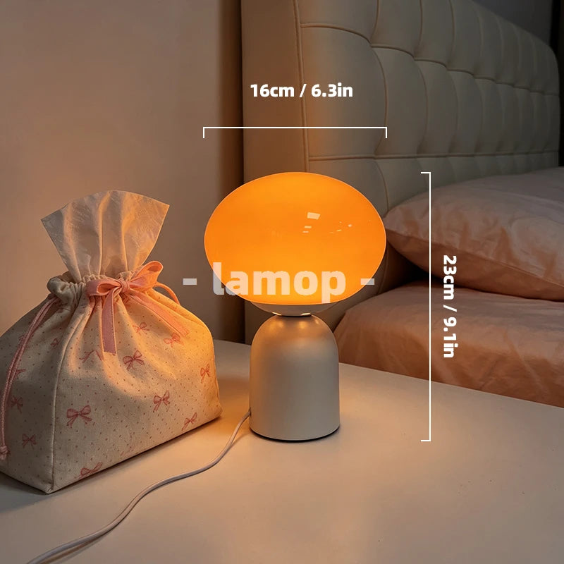 lampe table moderne rétro base noire lumière douce ampoules led verre strié orange sans