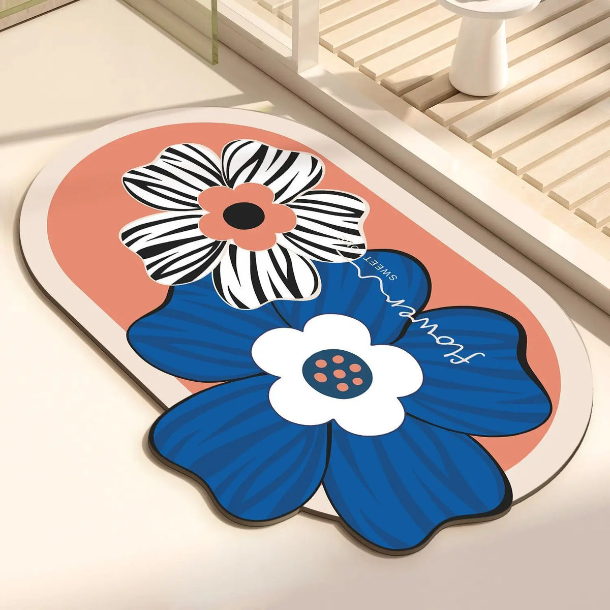 tapis moderne fleurs stylisées antidérapant facile entretien imperméable anti bactéries