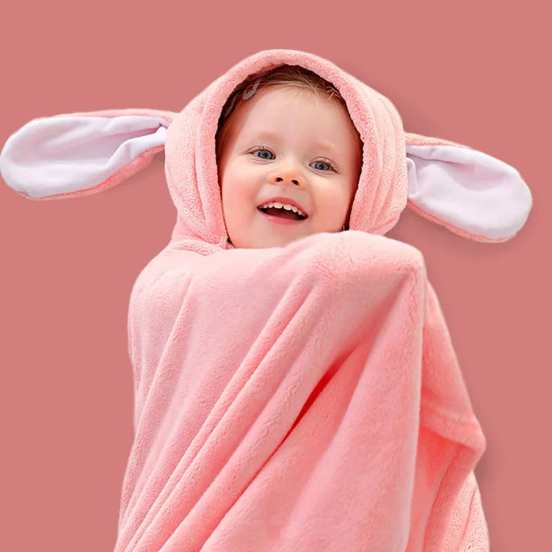 serviette bain enfant brodée dessin animé microfibre rose clair douce confortable