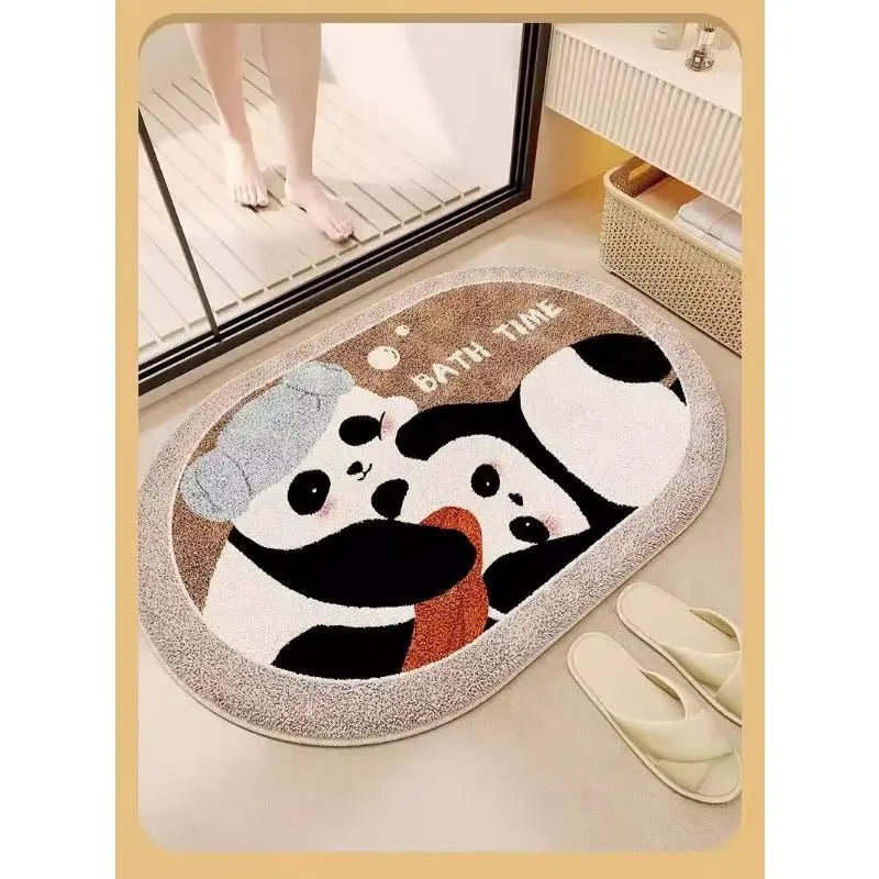 tapis panda relax kawaii géométrique antidérapant moderne absorbant salle bain chambre entrée