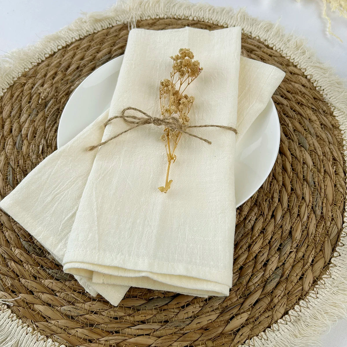 serviettes table 100% coton vert foncé bleu clair vert pastel blanc texture lin classique
