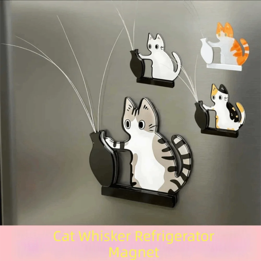 aimants réfrigérateur chat moustaches dessin animé vase noir blanc ornement collection autocollant