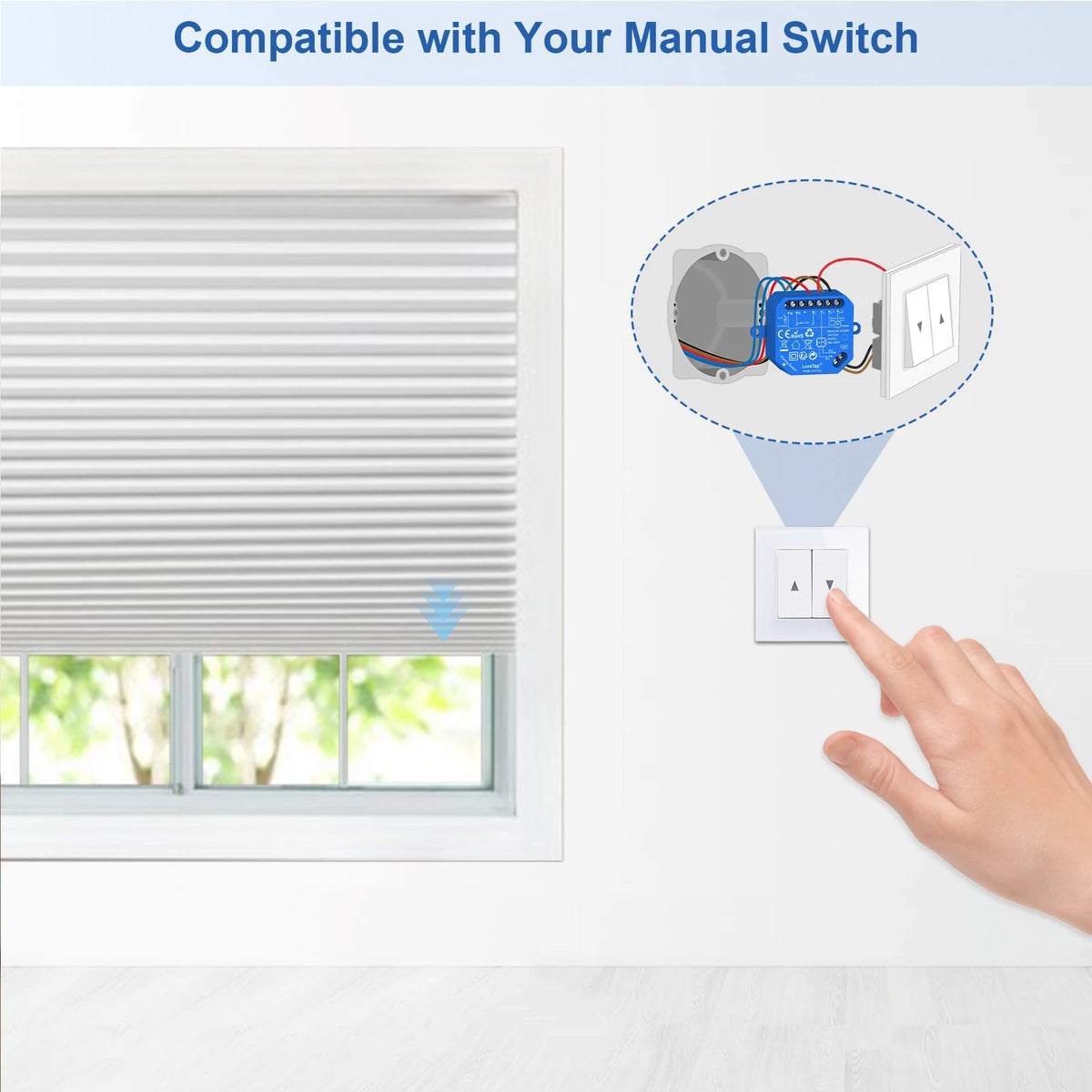 interrupteur module commutation rideau intelligent bleu moderne technologie contrôle vocal google alexa