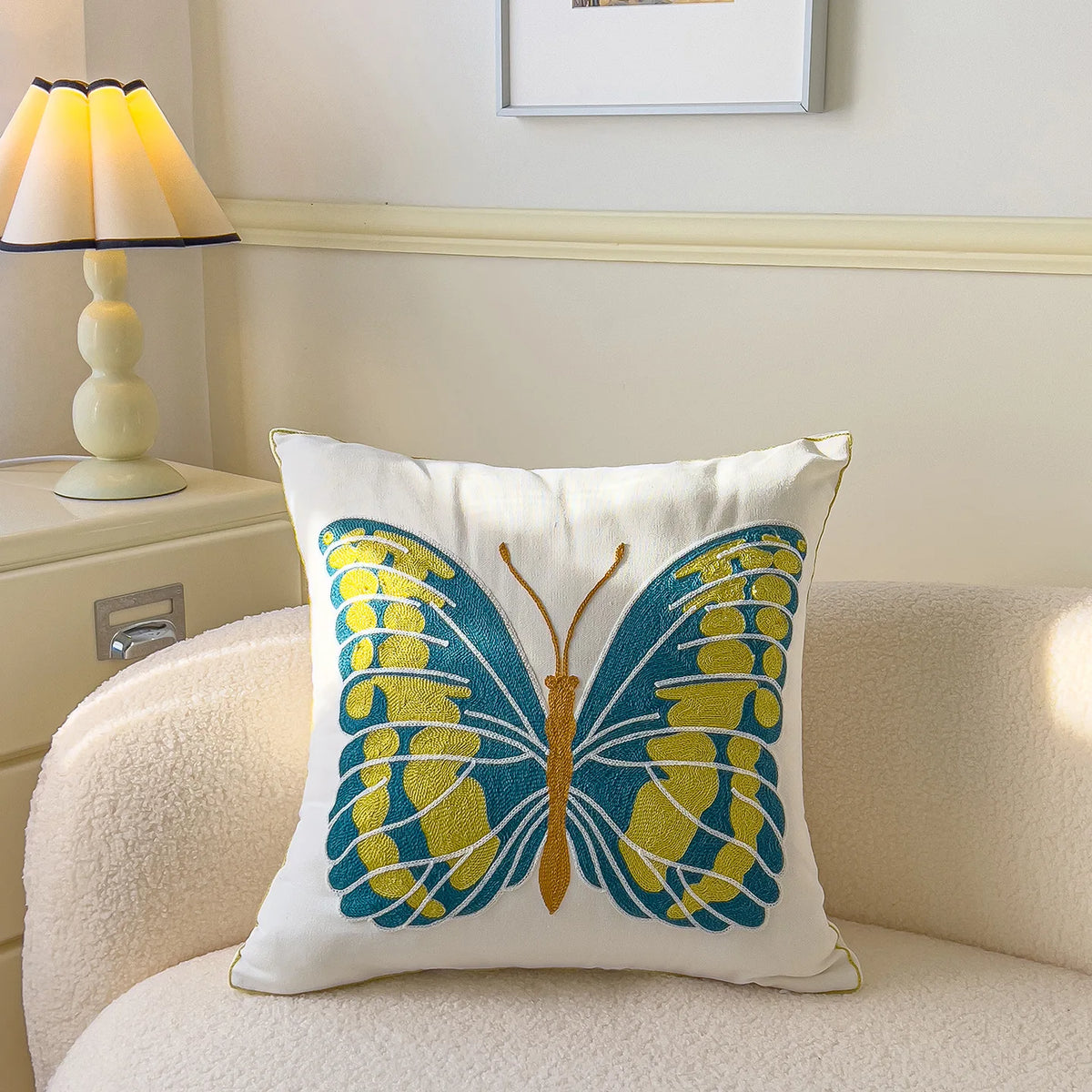 taie d'oreiller carrée fleur motif moderne polyester coton 45x45cm blanc