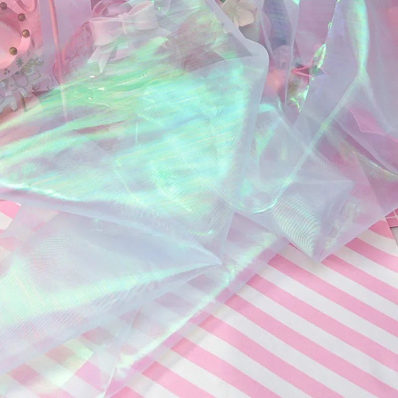tissu organza holographique moderne vert pastel rose blanc décoration mariage anniversaire fête 100cm 150cm