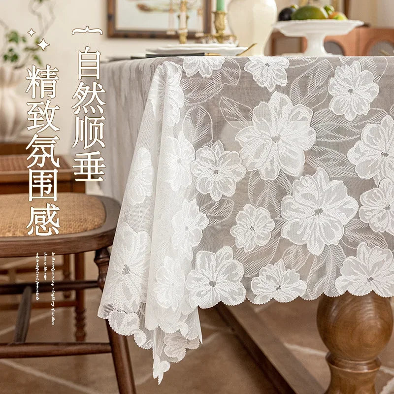 nappe table transparente fleurs blanches moderne romantique réutilisable maison fête 140x200cm