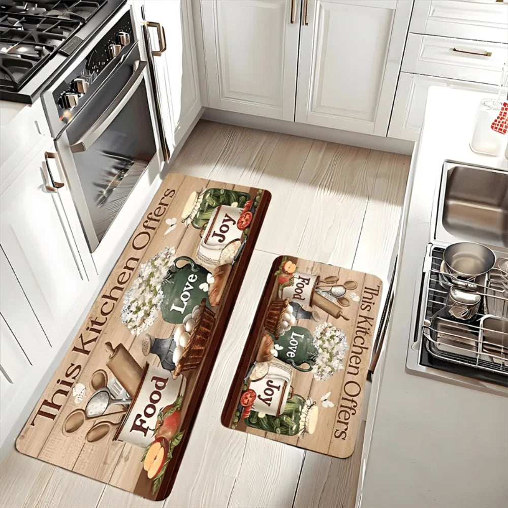 tapis moderne cuisine fruits légumes noir blanc salon décoration joyeuse ustensiles kitchen thèmes