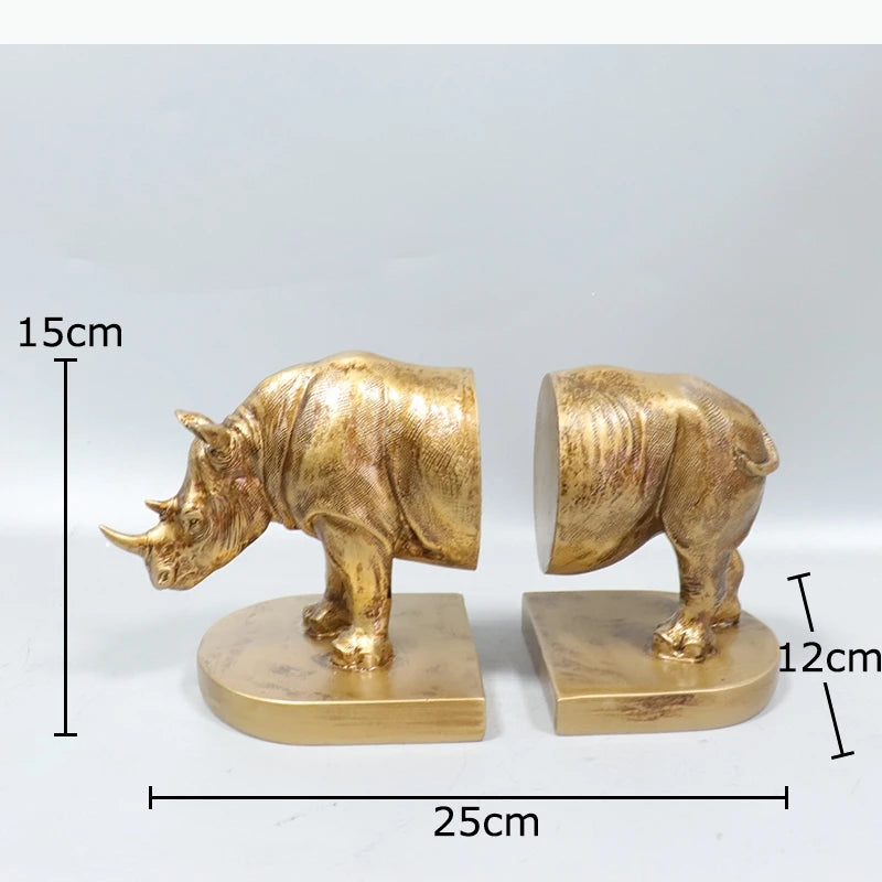 serre livres rhinocéros doré texture vieillie décoration animalier deux pièces