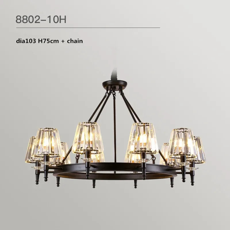 lustre moderne industriel verre taillé noir transparent suspension led abat jour cristal k9