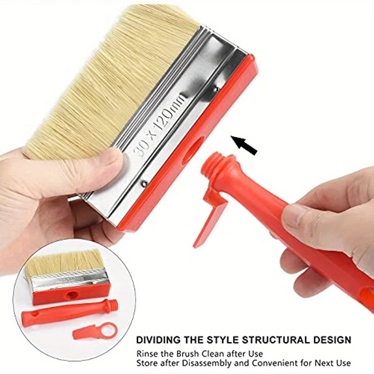 pinceau peinture rouge moderne poils naturels manche pvc clips latéraux décoration mur porte sol