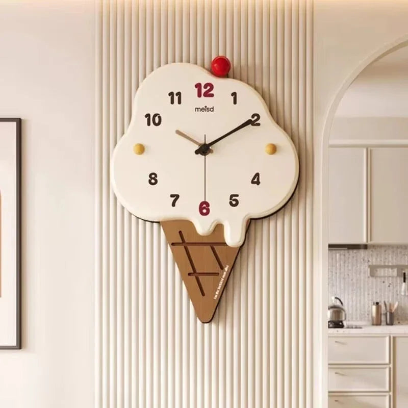horloge murale moderne créative blanc jaune rouge noir glace crème chiffres pointeurs