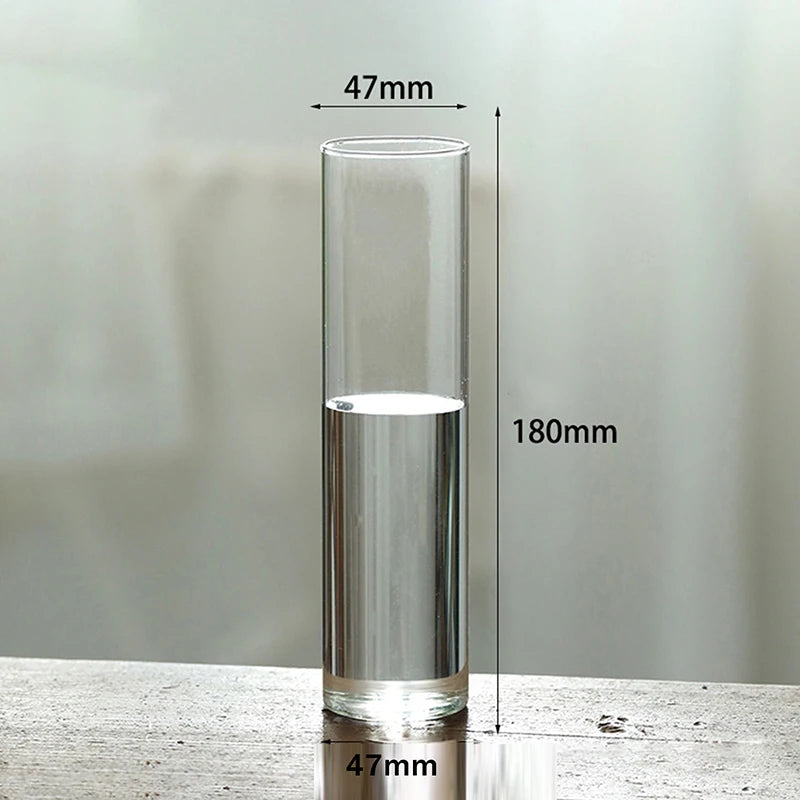 vase verre transparent moderne base bois fleurs artificielles inclusion chambre