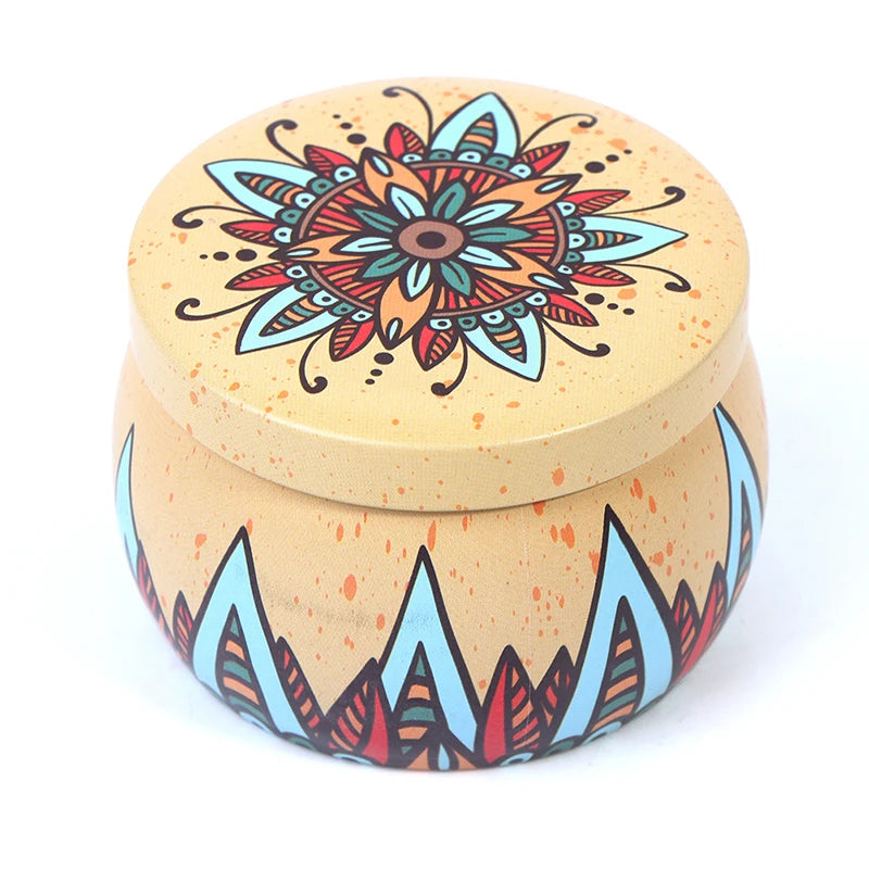 boîtes rondes métal multicolores motifs floraux géométriques boho chic décoration maison