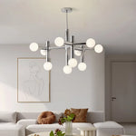Suspension lumineuse moderne sphères translucides chrome blanc 13 têtes LED