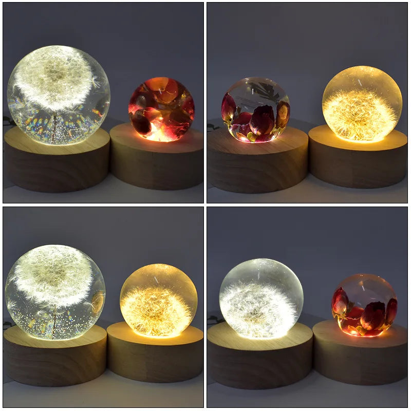 lampe led moderne transparente motifs floraux bois naturel câble usb bouton tactile minimaliste