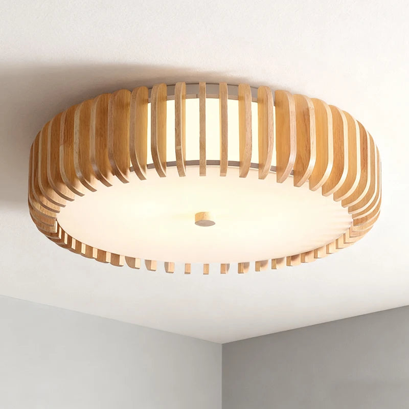 lampe moderne bois naturel blanc rayures horizontales diffuseur acrylique éclairage salon chambre cuisine