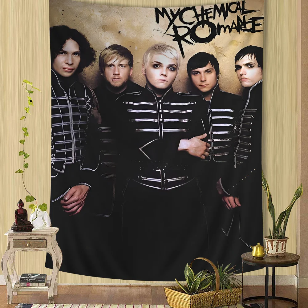 tapisserie murale décorative rock illustration artistique personnages texte noir blanc rouge