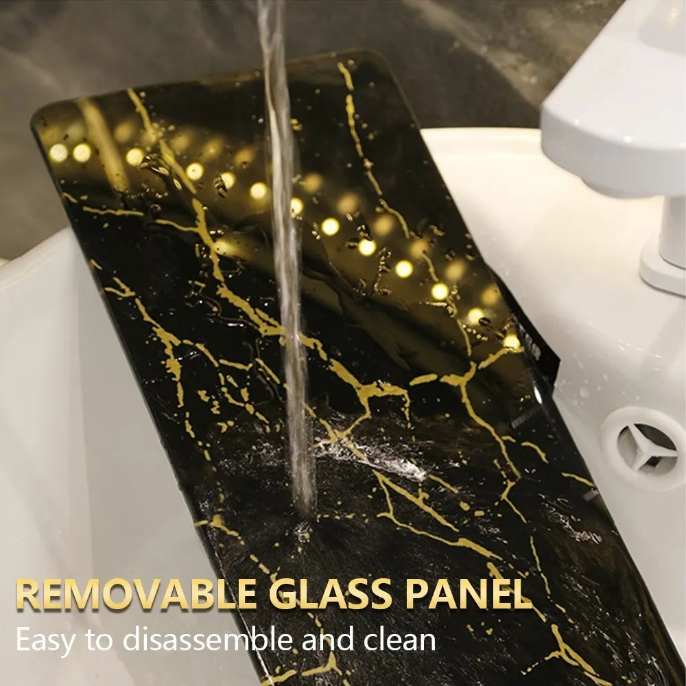 étagère murale adhésive or marbre moderne panneau verre métal cosmétique minimaliste