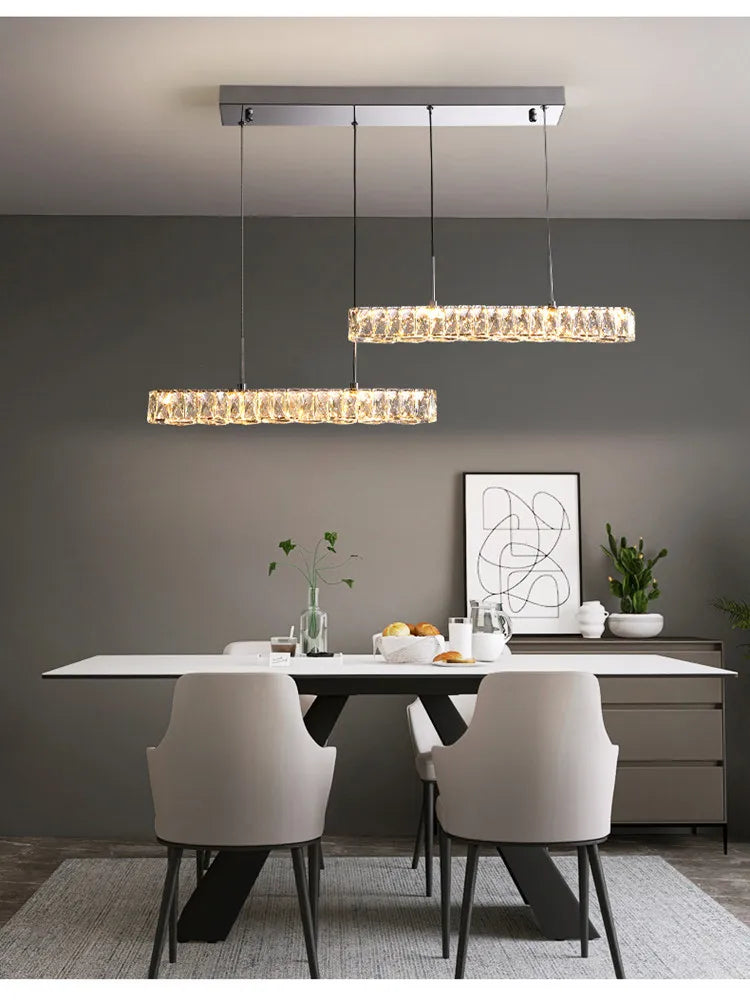 plafonnier led moderne cristal transparent argenté éclairage quotidien fixations triples dimension variable