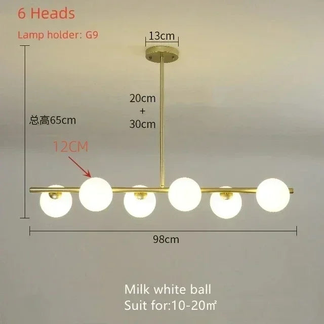 suspension lumineuse moderne têtes boules verre blanc mat noir doré