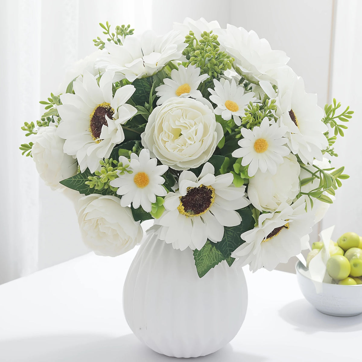 bouquet fleurs artificielles pivoine orange rouge beige vert blanc decoration mariage intérieur classique