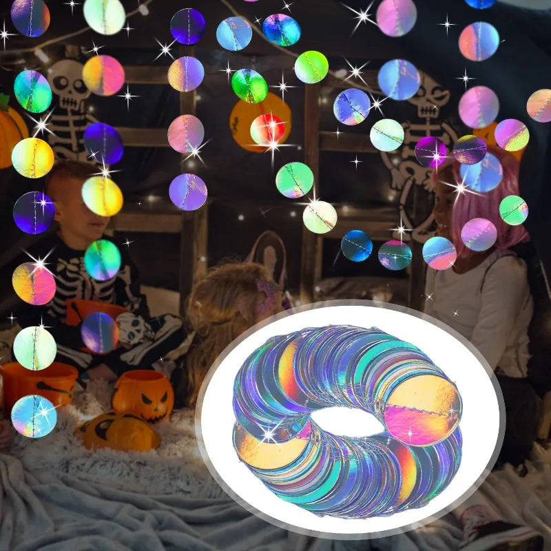 guirlande disques multicolores iridescents festifs mariage anniversaire noël saint valentin fil suspension festive