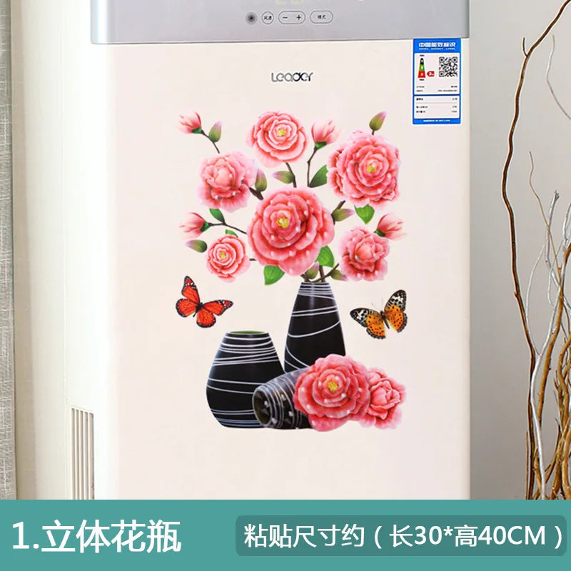 sticker mural 3d moderne fleurs papillons rose beige noir opaque chambre coucher PVC
