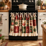 tablier cuisine noël motifs sapins étoiles boules poinsettia vintage opacité rubans fixations festive rustic