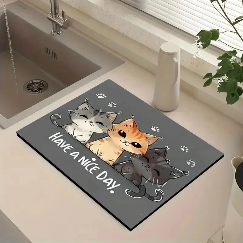 tapis séchage moderne chatons mignons gris noir blanc anti dérapant