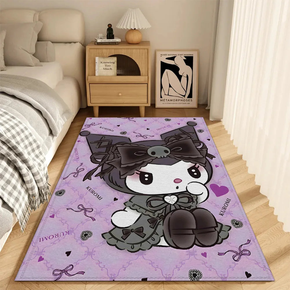 tapis sol moderne personnage kuromi violet noir motif coeur étoile chambre salon maison