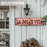plaque décorative bois rose clair lettres dorées motifs floraux vintage pré perforés dimension 40x10cm