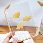support livre transparent feuilles séchées fleurs séchées moderne minimaliste