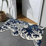 tapis sol antidérapant vagues japonaises bleu blanc moderne entrée prière exercice