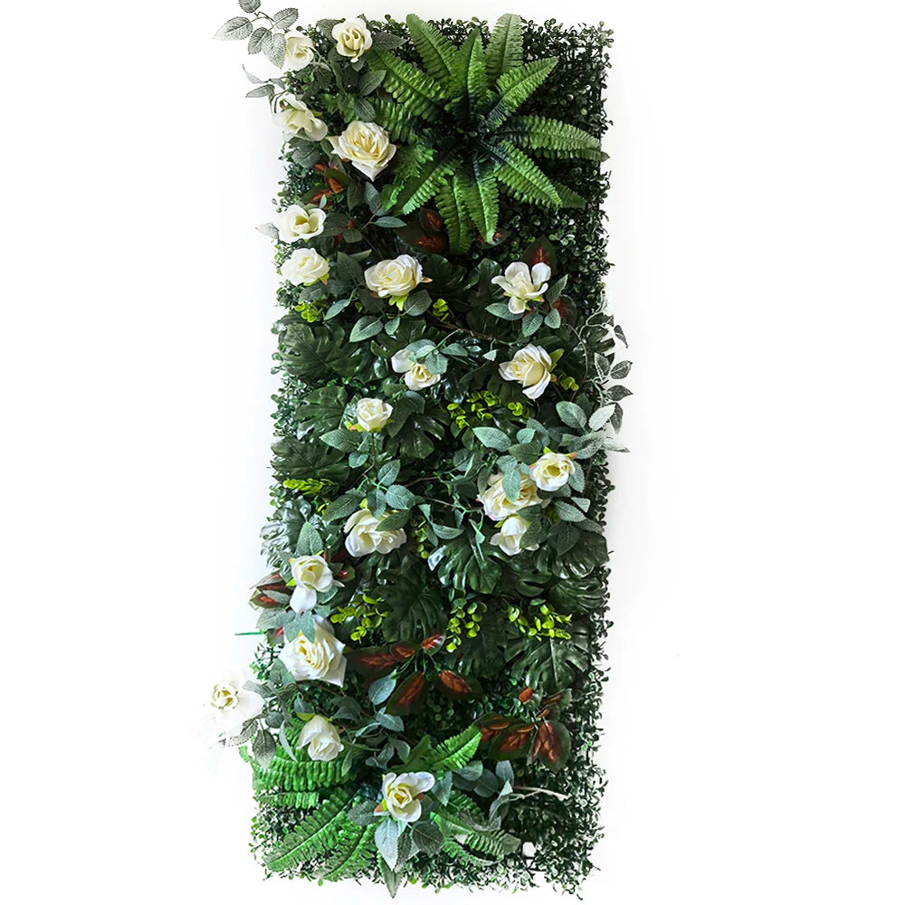 panneau végétal artificiel fleurs roses feuilles vertes décoration murale jardin mariage extérieur intérieur moderne