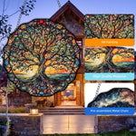 plaque décorative arbre multicolore feuilles paysage artiste chaîne métallique suspendue intérieure extérieure bienvenue